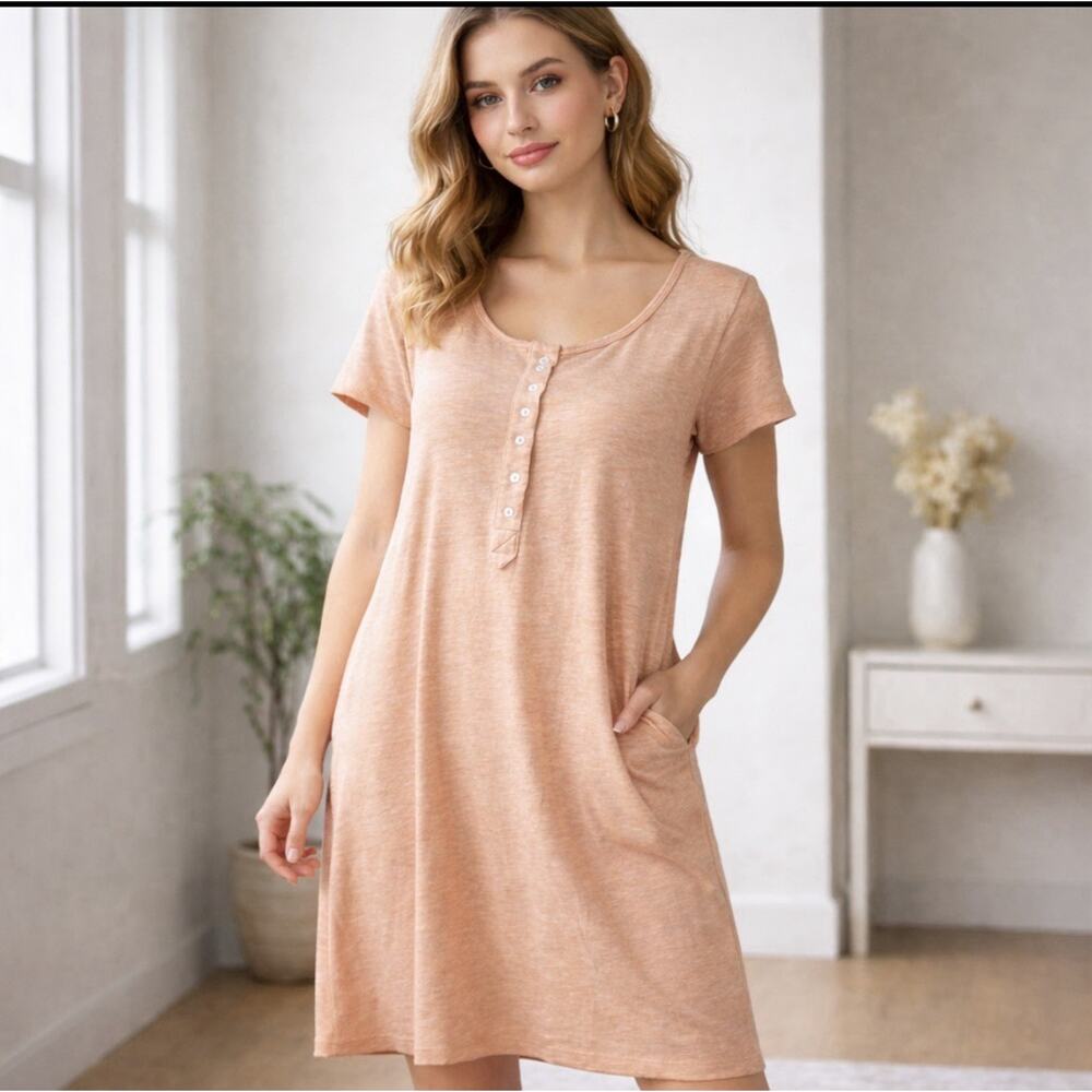Free People FP Beach Dream Of You Henley Dress, Sz M Oversized, Short Sleeve